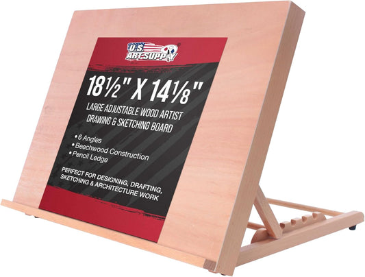 U.S. Art Supply X-Large 25-5/8" x 19" (A2) Wooden Drawing Board, Adjustable Table Top Easel for Painting and Drawing - Drafting Board with 6 Angles, Pencil Ledge, Locking Storage Drawer
