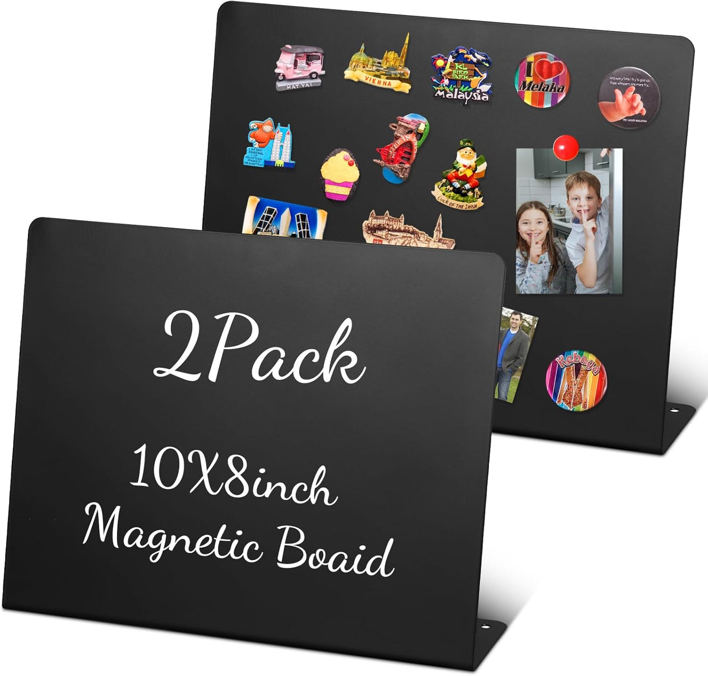 Geyoga 2 Pack Magnetic Bulletin Board with Stand, 16 x 12 Inch Black Magnet Display Board for Memo, Menu, Notes, Photos, for Kitchen Countertop, Office Desk, School