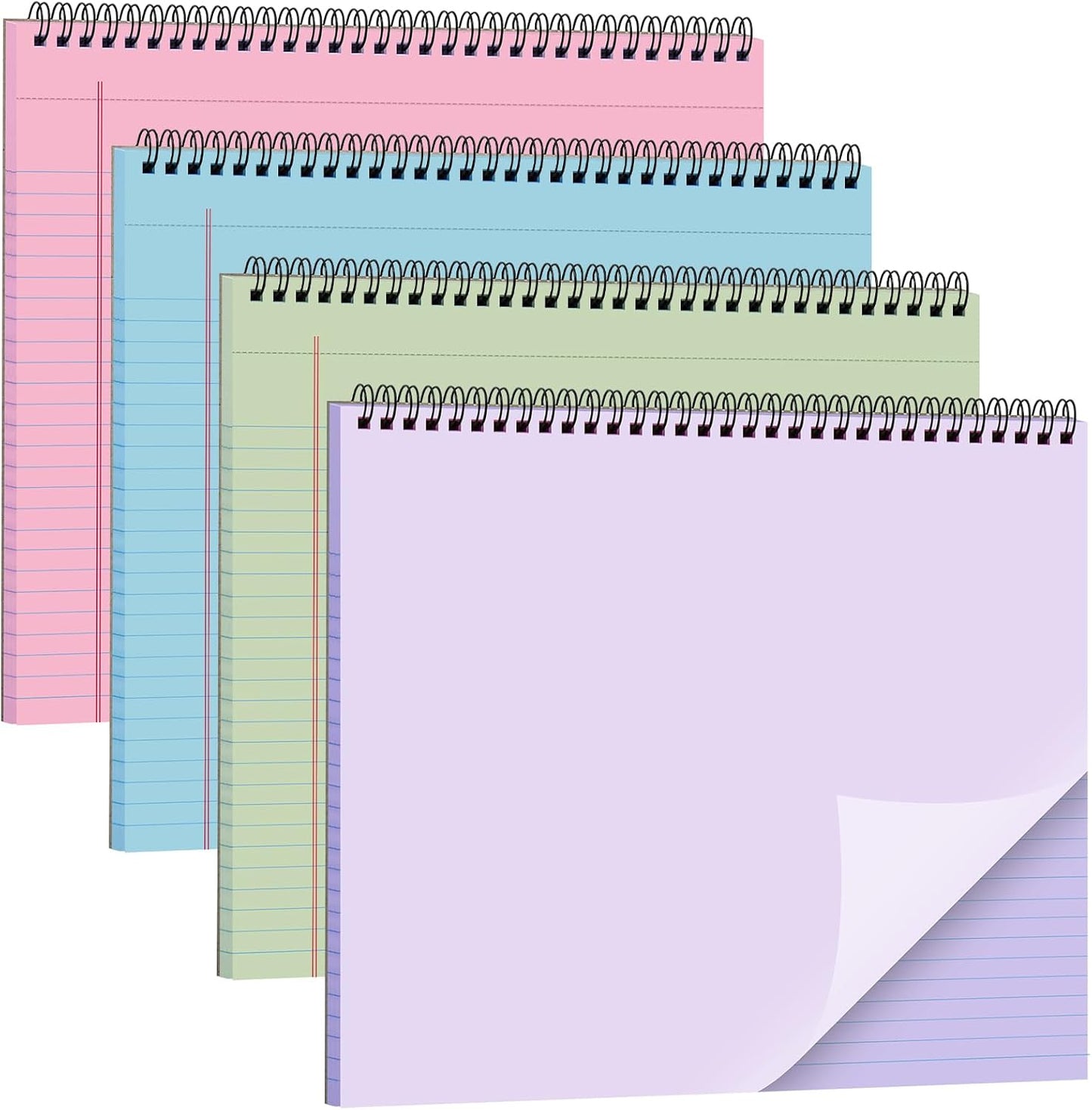 MotiMind 4 Pack Landscape Notebook Top Spiral Bound 11 x 9.5 Inch College Ruled Legal Pads Horizontal Notepad with Hole Punched Pages for Office School Meeting Project Notes Daily Use, White