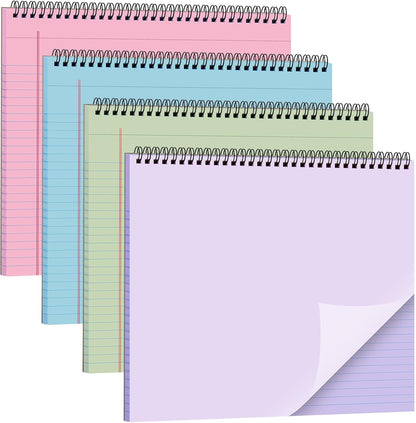 MotiMind 4 Pack Landscape Notebook Top Spiral Bound 11 x 9.5 Inch College Ruled Legal Pads Horizontal Notepad with Hole Punched Pages for Office School Meeting Project Notes Daily Use, White