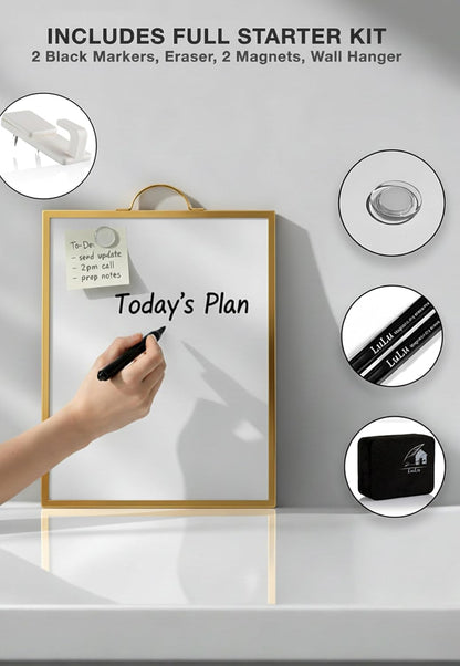 Black Magnetic Dry Erase Whiteboard 12 x 16 Double Sided, Portable Planner Board with Weekly Monthly Sheets, Write and Wipe to Do List Board, Includes 3 Markers Eraser 2 Magnets