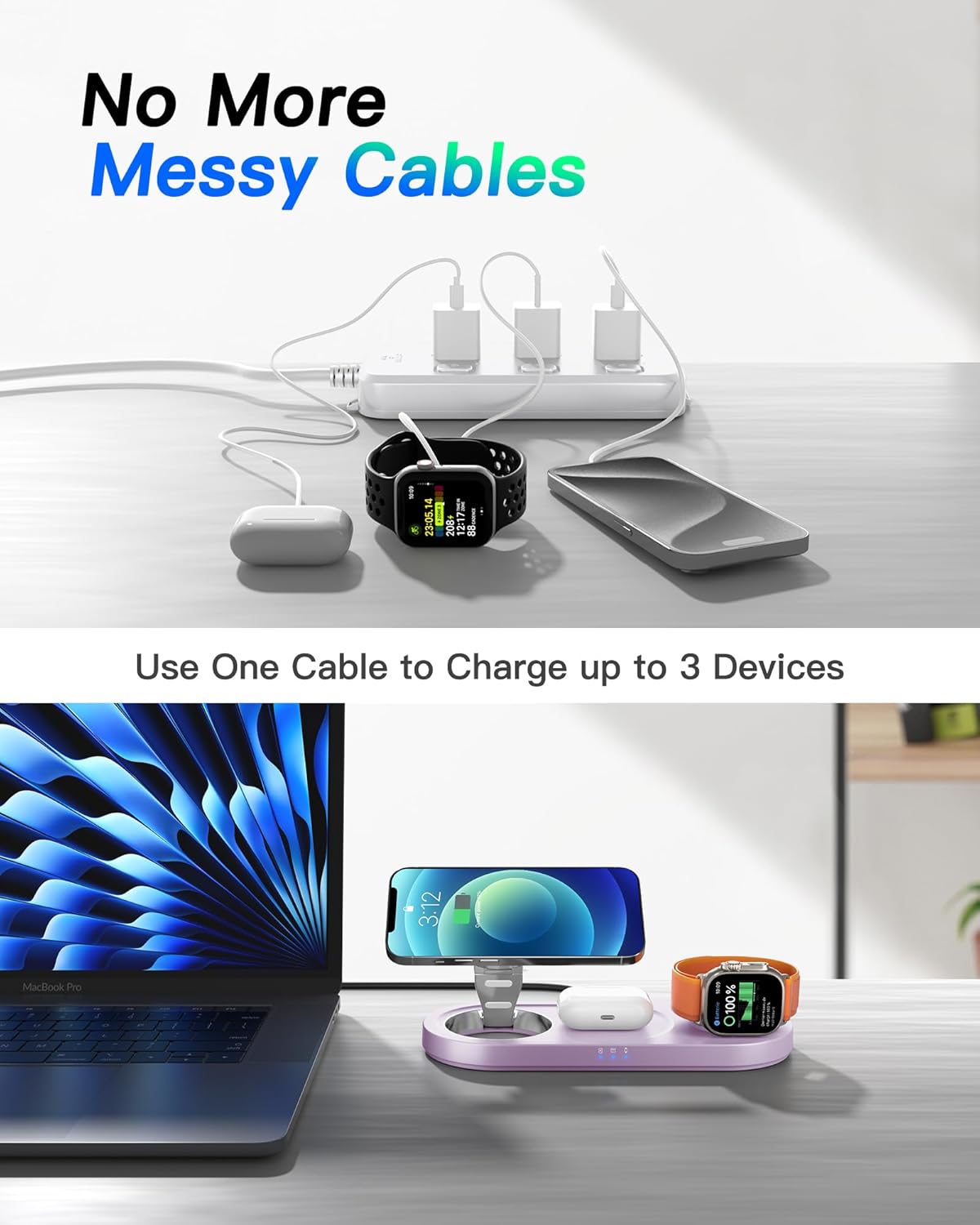 Upgraded 3 in 1 Wireless Charging Station for Apple Devices, Faster Mag-Safe Charger Stand, Magnetic Charger Station for iPhone 17/16/15/14/13/12 Series & AirPods Pro & Apple Watch Series (White)