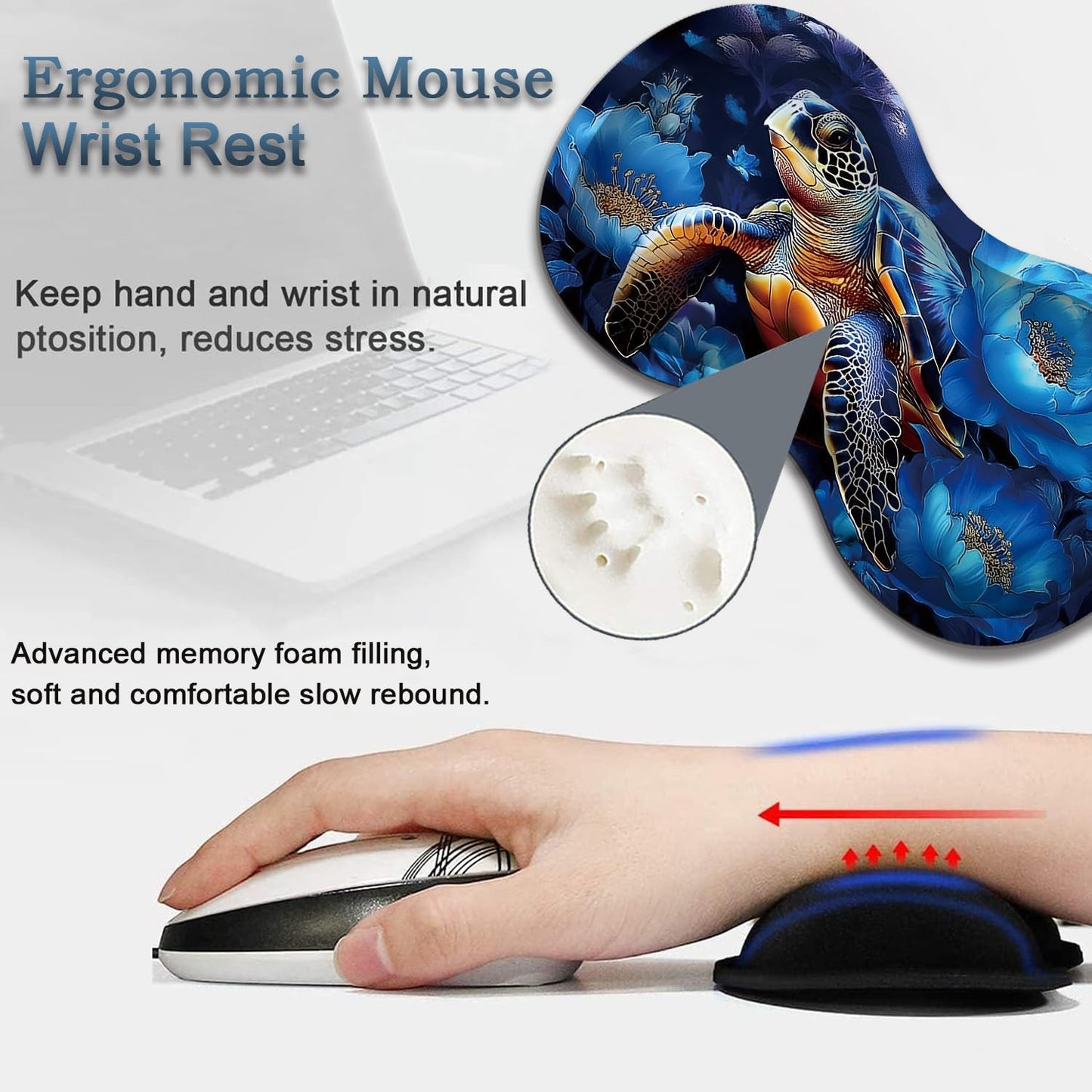 Mouse Wrist Rest and Keyboard Wrist Rest Pad Set, Non-Slip Rubber Base Smooth Surface Ergonomic Gaming Mouse Pad for Easy Typing and Pain Relief, Antique Blue Wood Grain Dog Paw + Coaster