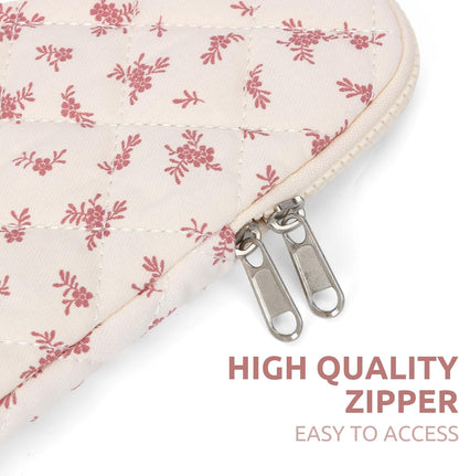 Puffy Laptop Sleeve 13 Inch Cute Quilted Laptop Protective Case Padded Floral Computer Sleeve for MacBook (A-Blue, 13 Inch)