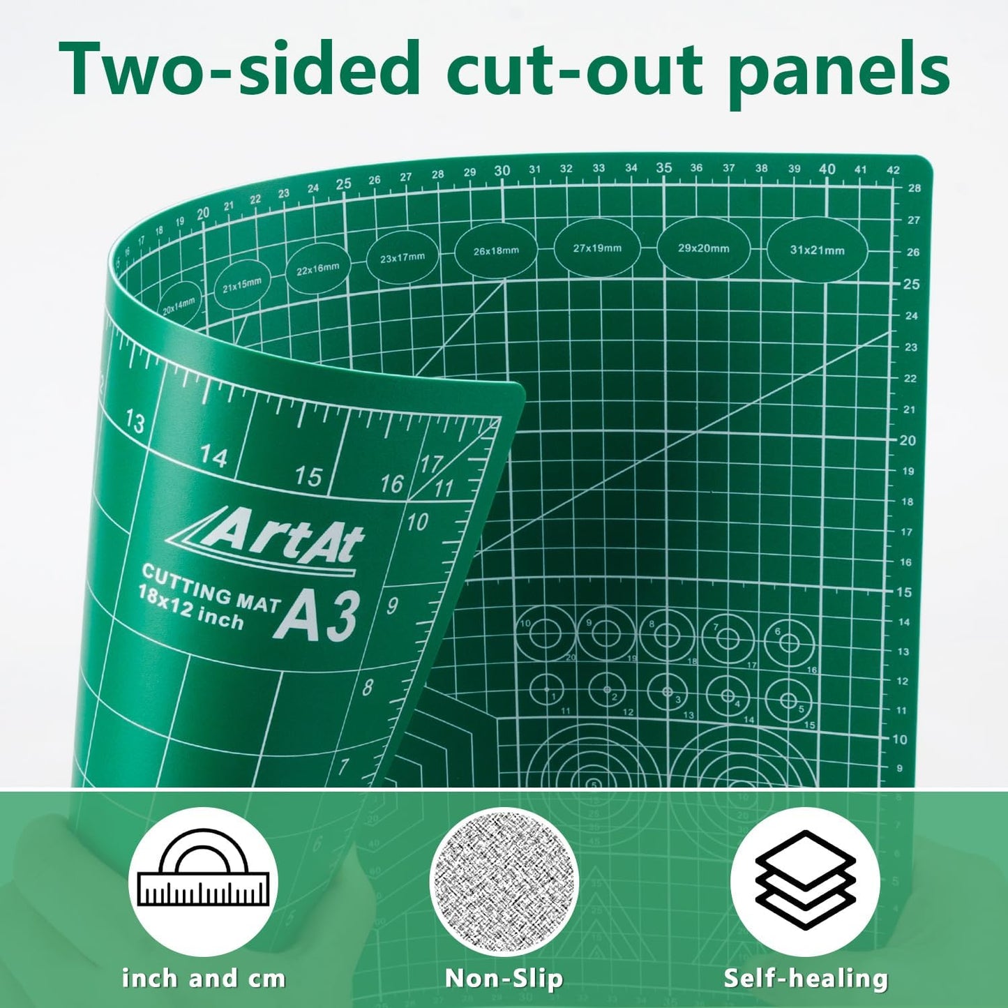 ArtAt Self Healing Cutting Mat: 24 x 36 inch Green Large 5-Ply Double-Sided Durable Non-Slip PVC Cutting Mat for Sewing Quilting Scrapbooking Art & Crafts projects…