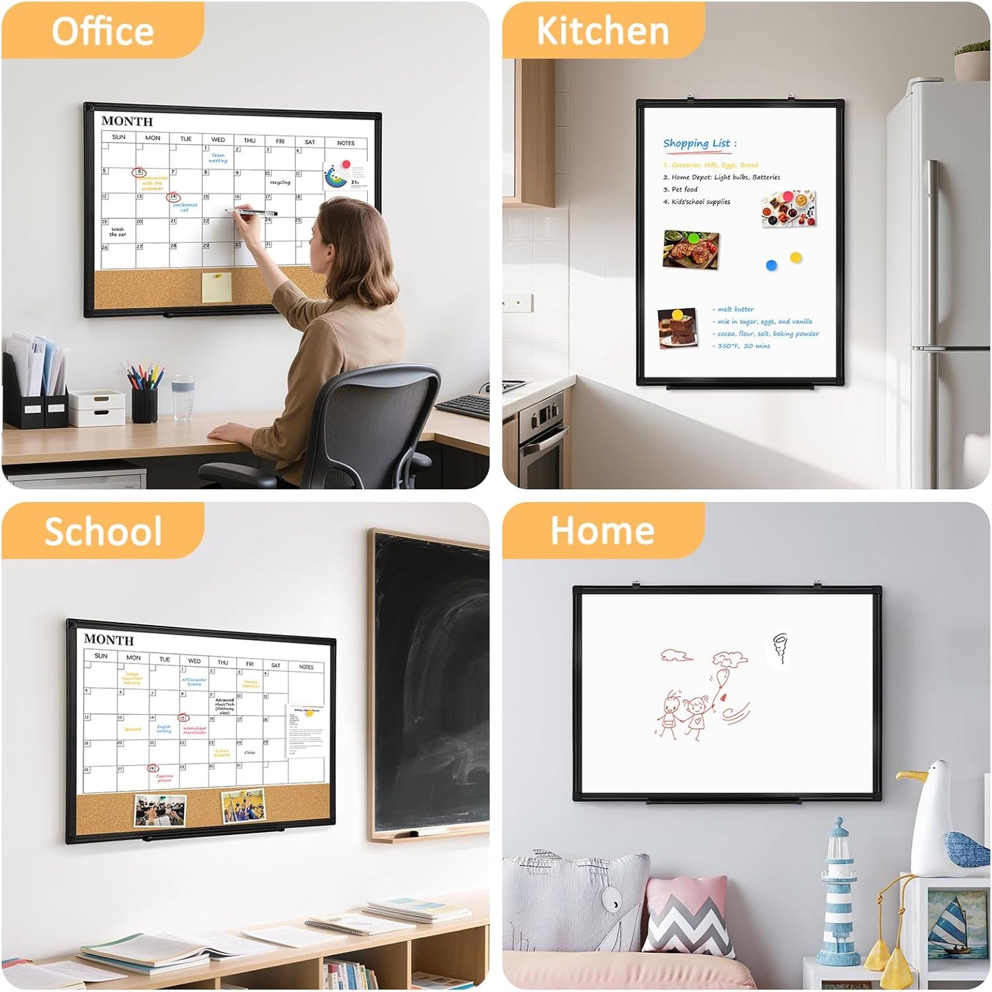 Weekly Calendar Dry Erase Whiteboard for Wall, 24"x18" Magnetic Weekly Planner White Board, Double Sided Hanging Daily Planning Board for Home, Office, School, Kitchen