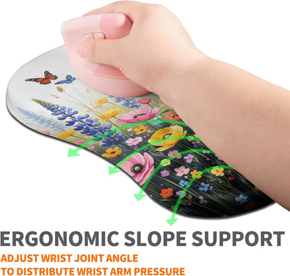 Ergonomic Joint Wrist Support Mouse Pad with Memory Foam Cushion Massage Bump, Carpal Tunnel Pain Relief Mousepad Slope Design for Wrist Rest, 11.8x7.9 in, Black