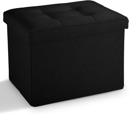 LINMAGCO Ottoman Storage Ottoman with Storage Small Foot Rest Stool Under Desk Stool Short Folding Footrest Linen Cloth Dark Gray 16X12X12IN