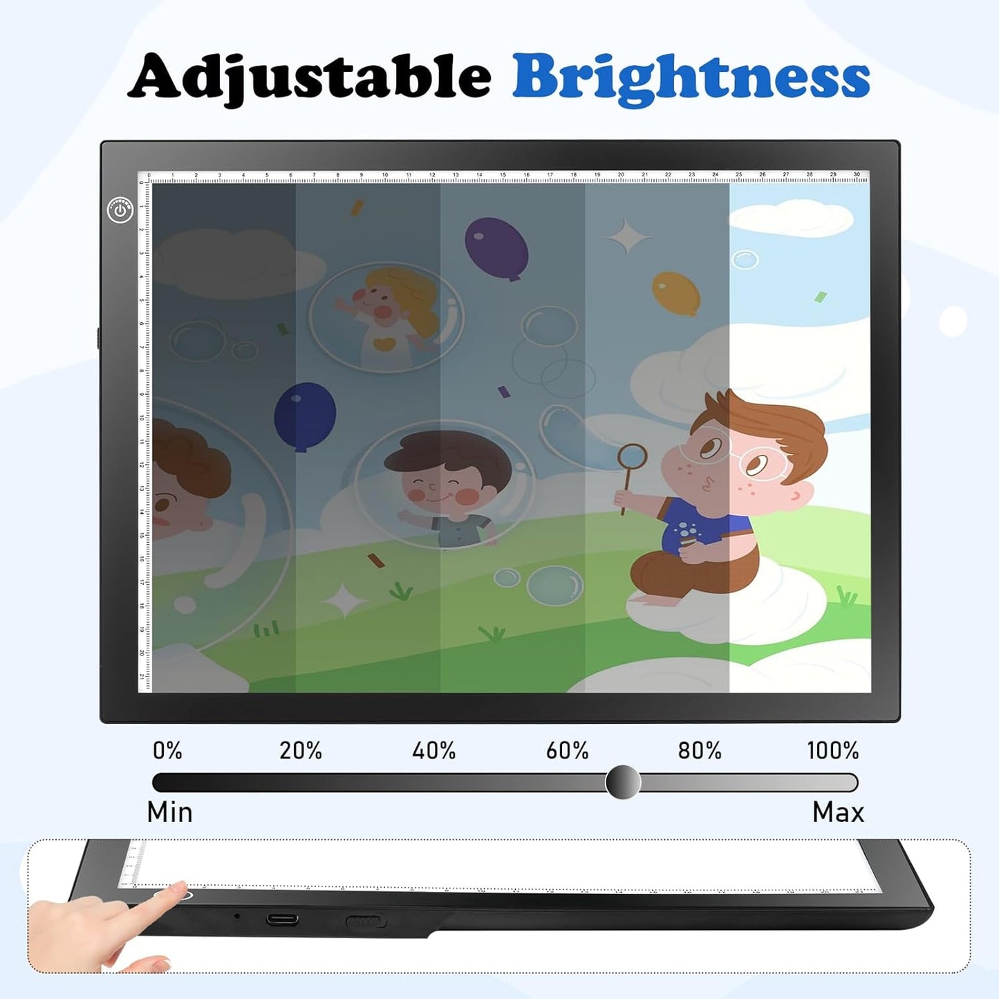 KIVOTAC 9x12 Inch LED Light Pad, Ultra-Thin USB Powered Bright Light up Box Adjustable Light Table for Drawing, Weeding Vinyl, Diamond Art, Sketching, Tracing and Animation