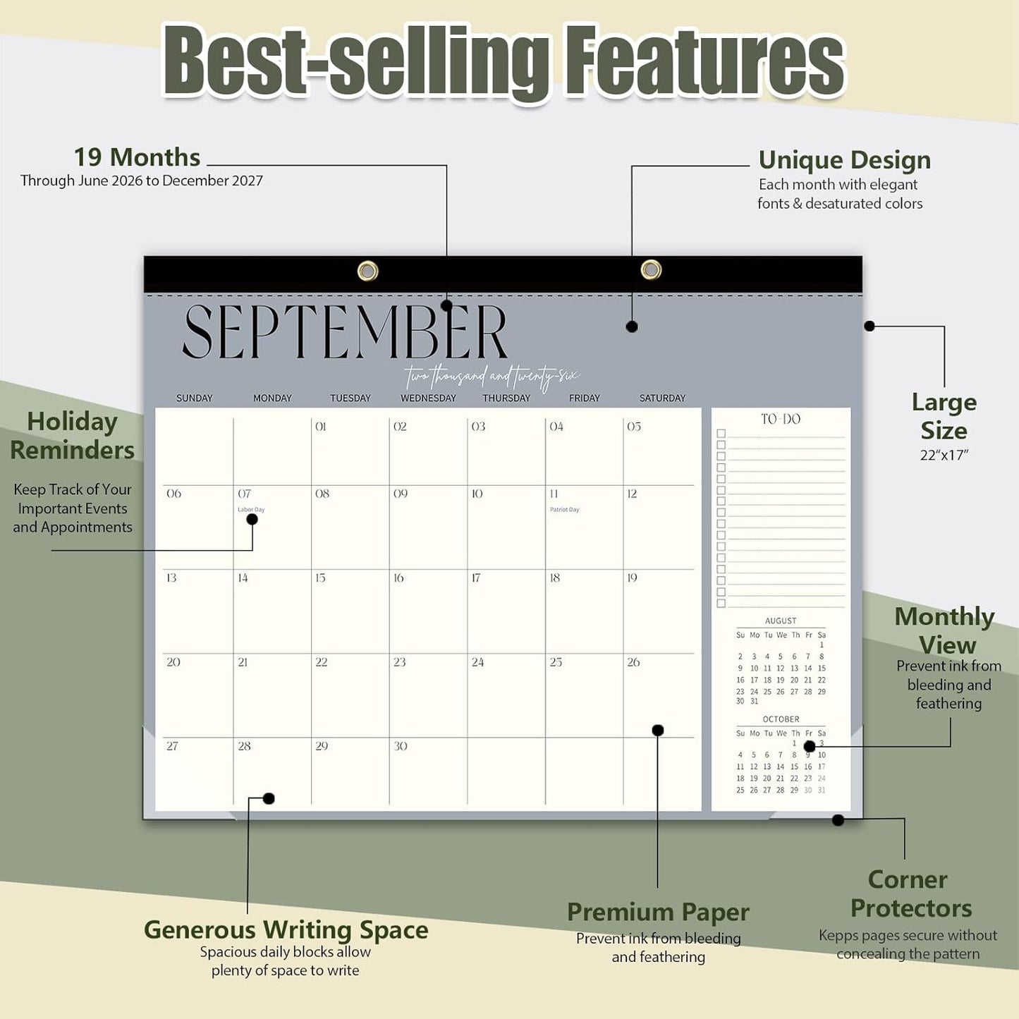 Guasslee Desk Calendar 2026-2027(Jun. 2026 - Dec. 2027), 19-Month School Year Compact Desktop & Wall Calendar, 14" x 11" Thick Paper Monthly Planner for Small Space, Home Office, Dorm & School
