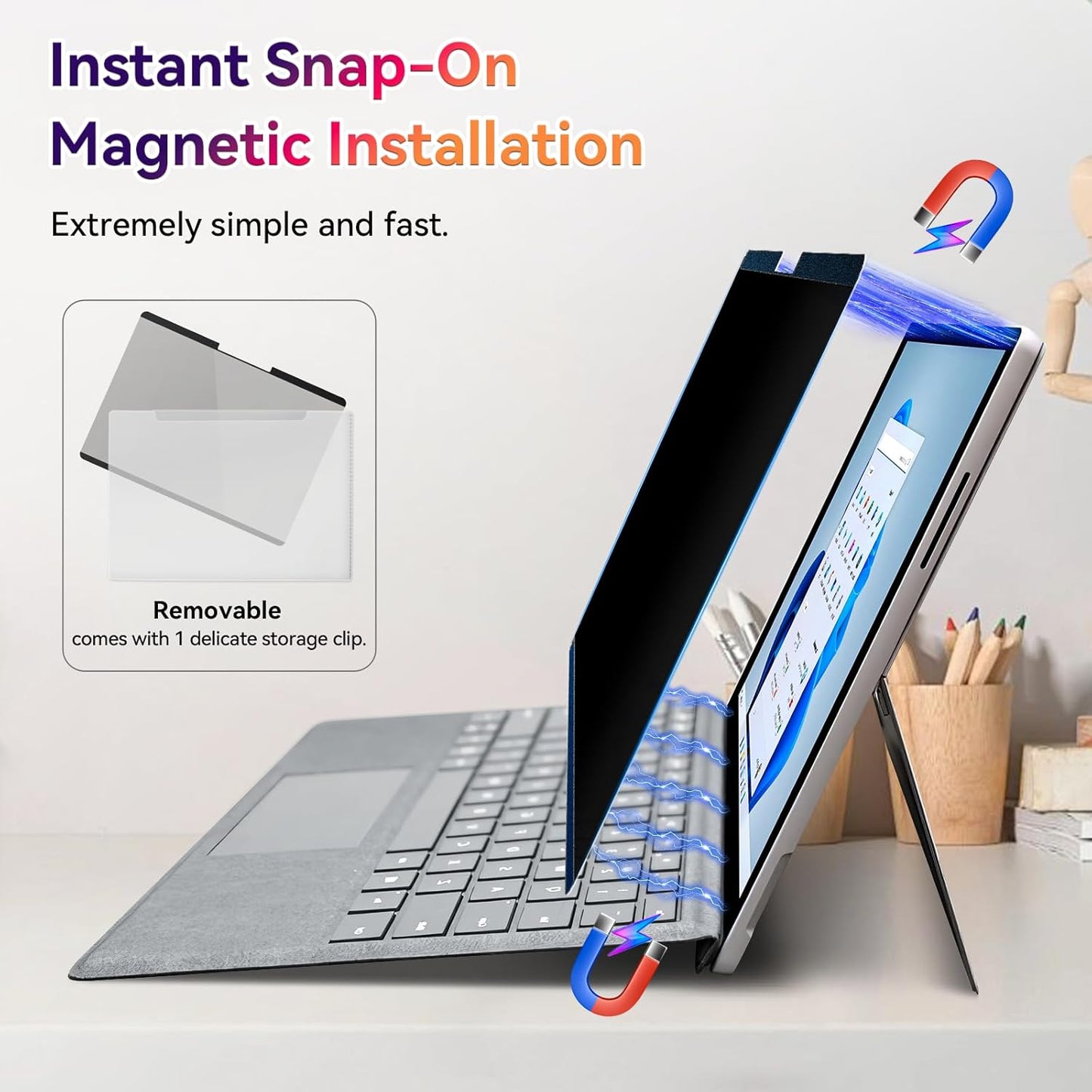 Magnetic Privacy Screen for Microsoft Surface Laptop 7 13.8 Inch, Removable Anti Glare Blue Light Filter, 13.8 In Anti Spy Black Security Private Block Screen Protector