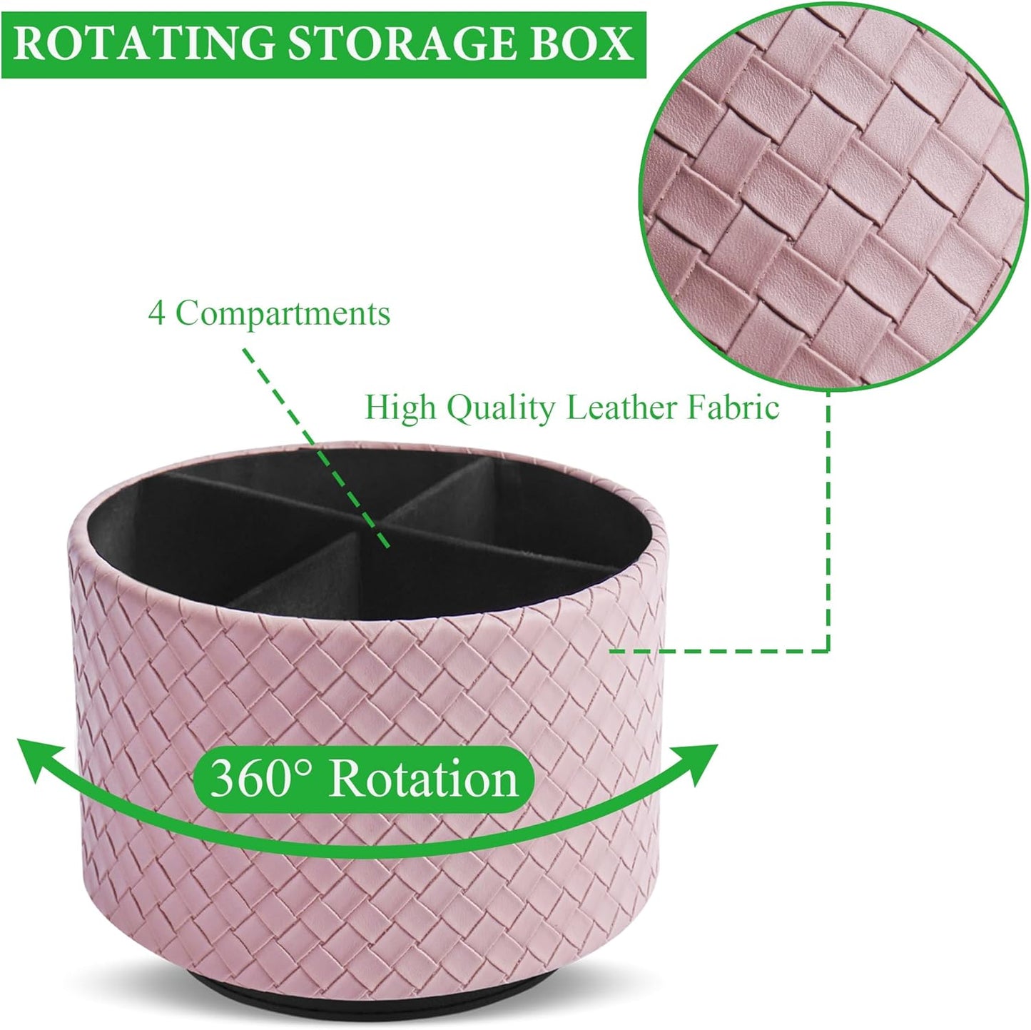 Round Leather Art Supply Organizer,Remote Control Holder,360 Degree Rotating,Multi-Functional Pencil Holder,4 Compartments Desktop Stationary Organizer(1-Fractal Flower) | Round - Colors C