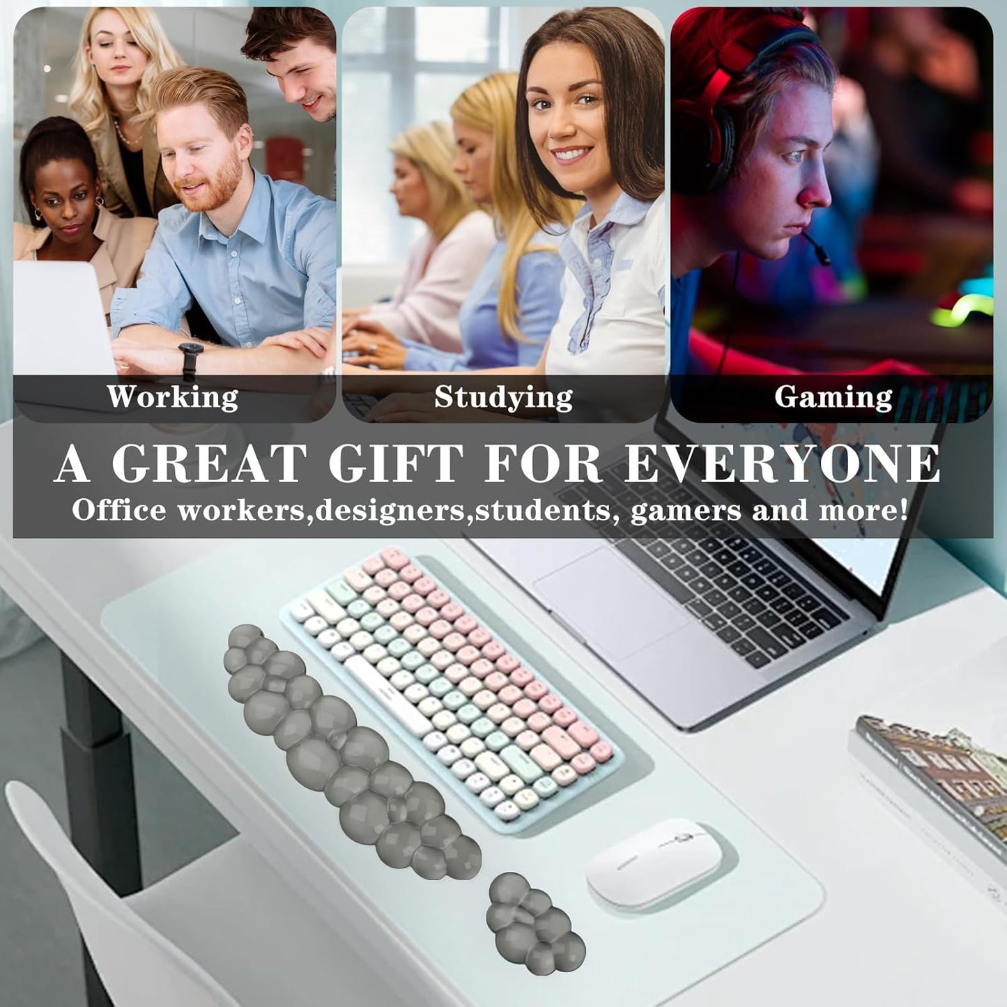 Gel Cloud Keyboard and Mouse Wrist Rest, Cute Wrist Support and Arm Support Keyboard Rest for Keyboard and Mouse Typing Pain Relief，Suitable for Office/Computer/Laptop/Gaming（White）
