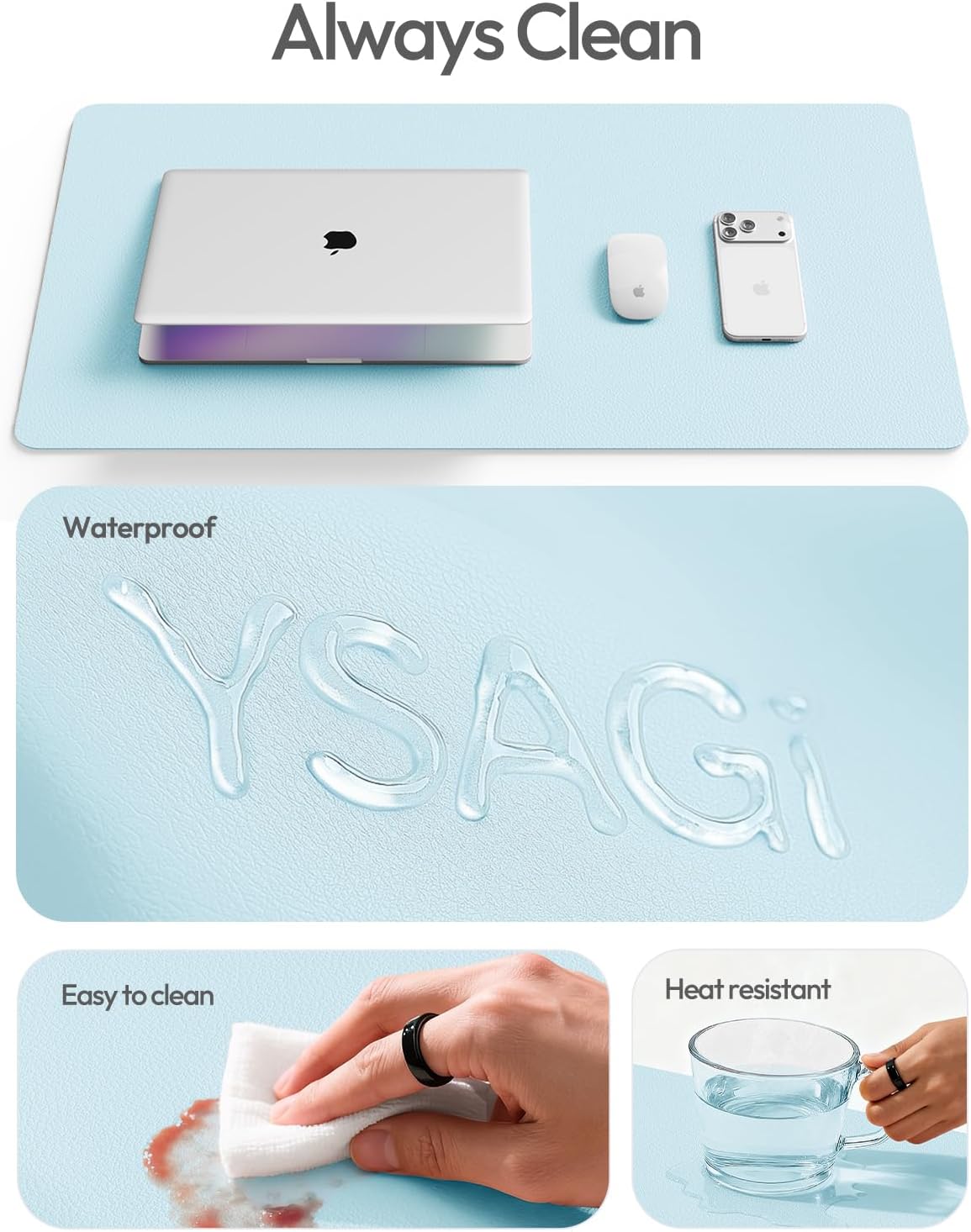 YSAGi Leather Desk Protector, Office Mat, Large Mouse Mat, Non-Slip PU Leather Blotter, Laptop Desk Mat, Waterproof Writing Pad for Office and Home (Black, 31.5" x 15.8") - Colors B