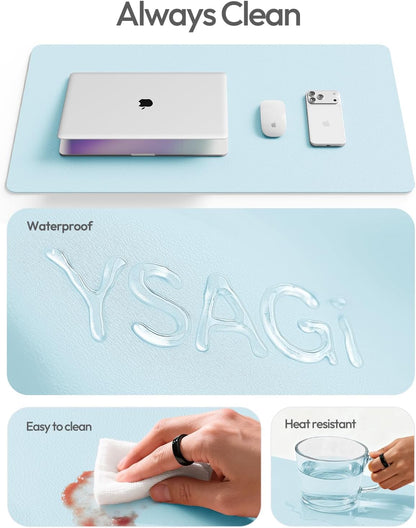 YSAGi Leather Desk Pad Protector, Large Mouse Pad, Non-Slip PU Leather Desk Blotter, Waterproof Writing Pad for Office and Home (31.5" x 15.8", Eggshell) - Colors B