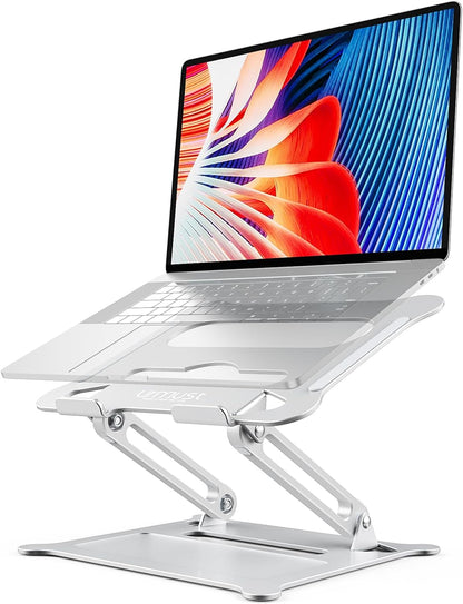 Urmust Aluminum Laptop Stand, Portable Laptop Riser, Adjustable Laptop Stand for Desk Foldable, Ergonomic Computer Notebook Holder for MacBook Air Pro HP, Office Desk Accessories (10-15.6'')- Black