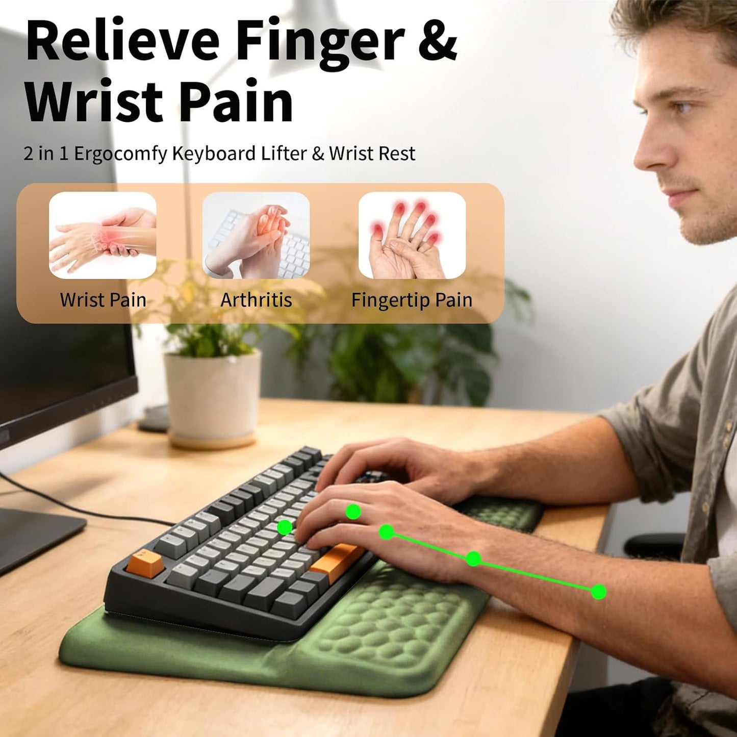 Keyboard Wrist Rest Stand Pad, Soft Memory Foam Ergonomic Computer Wrist Support, Keyboard Riser Hand Rest Cushion Holder Gaming Typing Coding Desk Accessories for Home Office School（Black）
