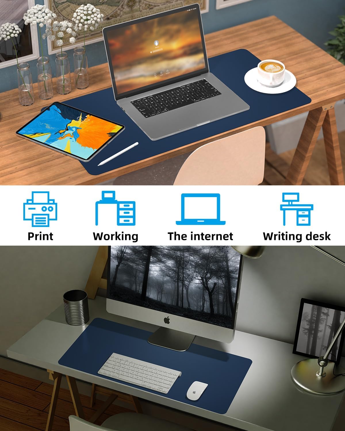 Leather Desk Pad Protector, Office Desk Mat, Large Mouse Pad, Non-Slip PU Leather Desk Blotter, Laptop Desk Pad Desk Accessories for Office and Home (Black, 40" x 17")