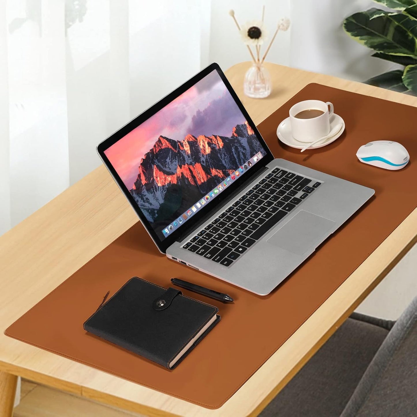 Leather Desk Pad,Wolaile 36x17 inch Large Mouse Pad,Waterproof Non-Slip Writing Desk Blotter,Computer Mat Desktop Protector for Office Home,Black