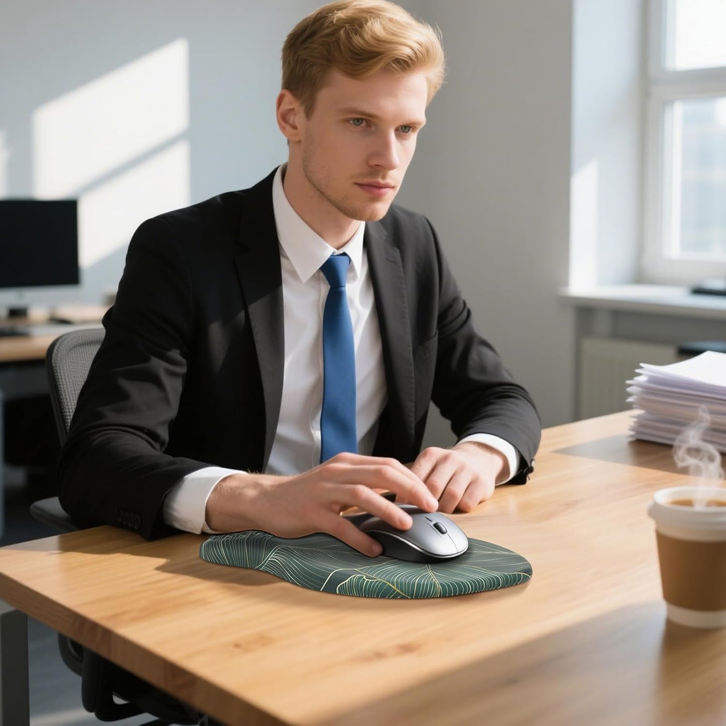 MROCO Ergonomic Mouse Pad with Wrist Support, Memory Foam Wrist Rest Mouse Pad, Non-Slip Base, Smooth Surface for Office & Home, Black