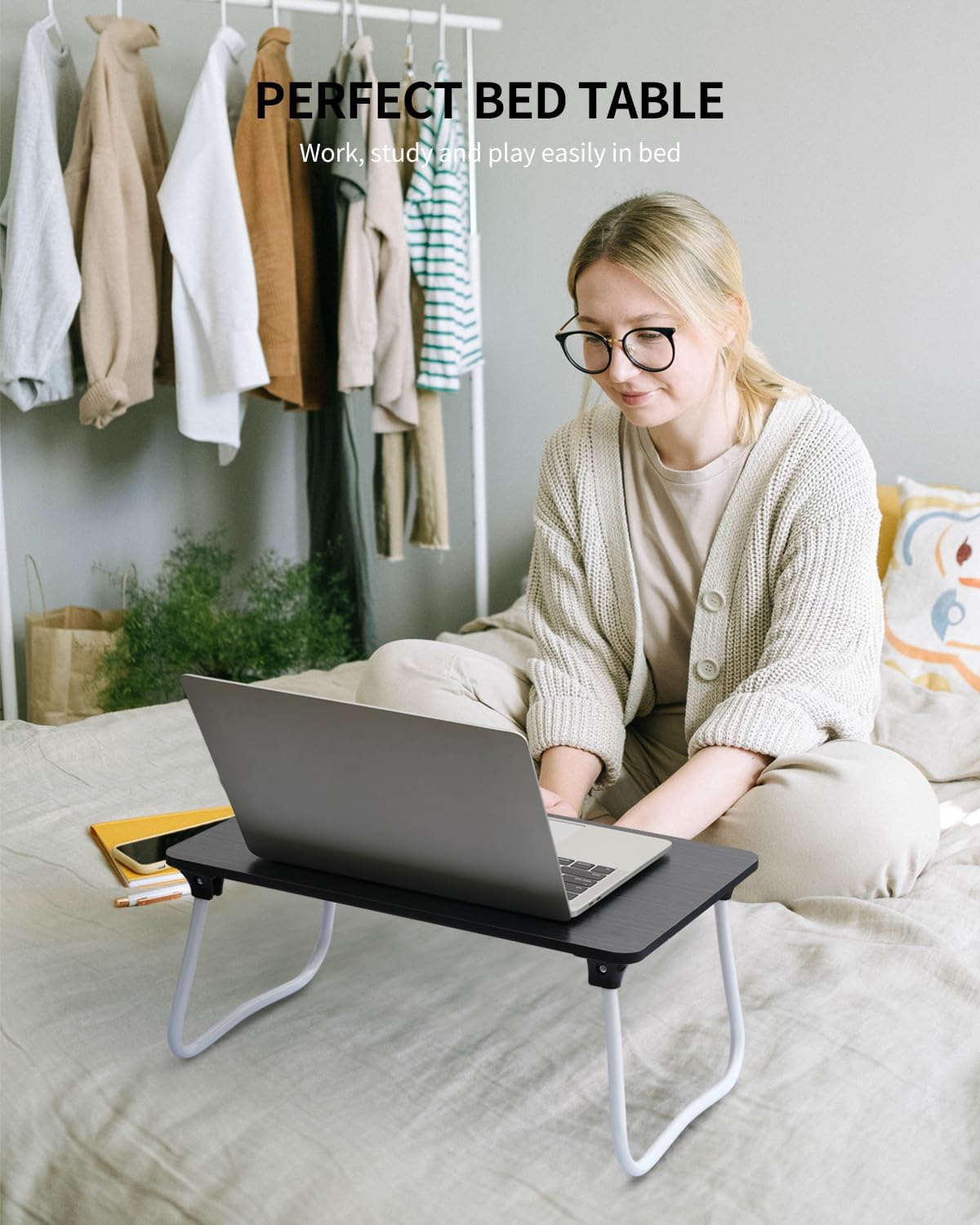 Ruxury Foldable Lap Desk Laptop Stand Bed Desk Table Tray, Breakfast Serving Tray, Portable & Lightweight Mini Table, Lap Tablet Desk for Sofa Couch Floor - Pink