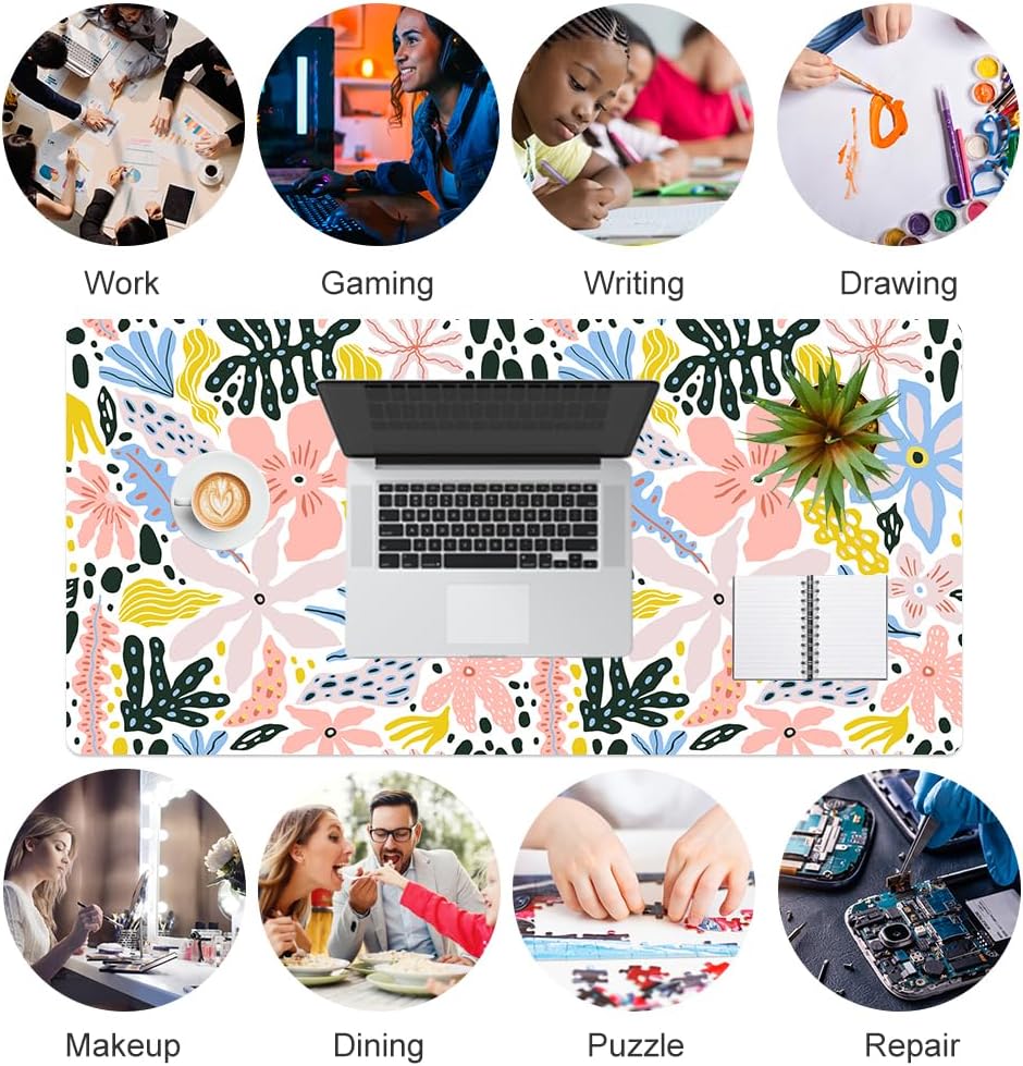 QIYI Large Mouse Pad, Cute Pink Desk Mat for Desktop, Women Girls PU Leather Desk Pad Waterproof Gaming Mousepad, Rose Gold Marble Computer Protector Writing Pad for School Office Home 31.5" x 15.7"