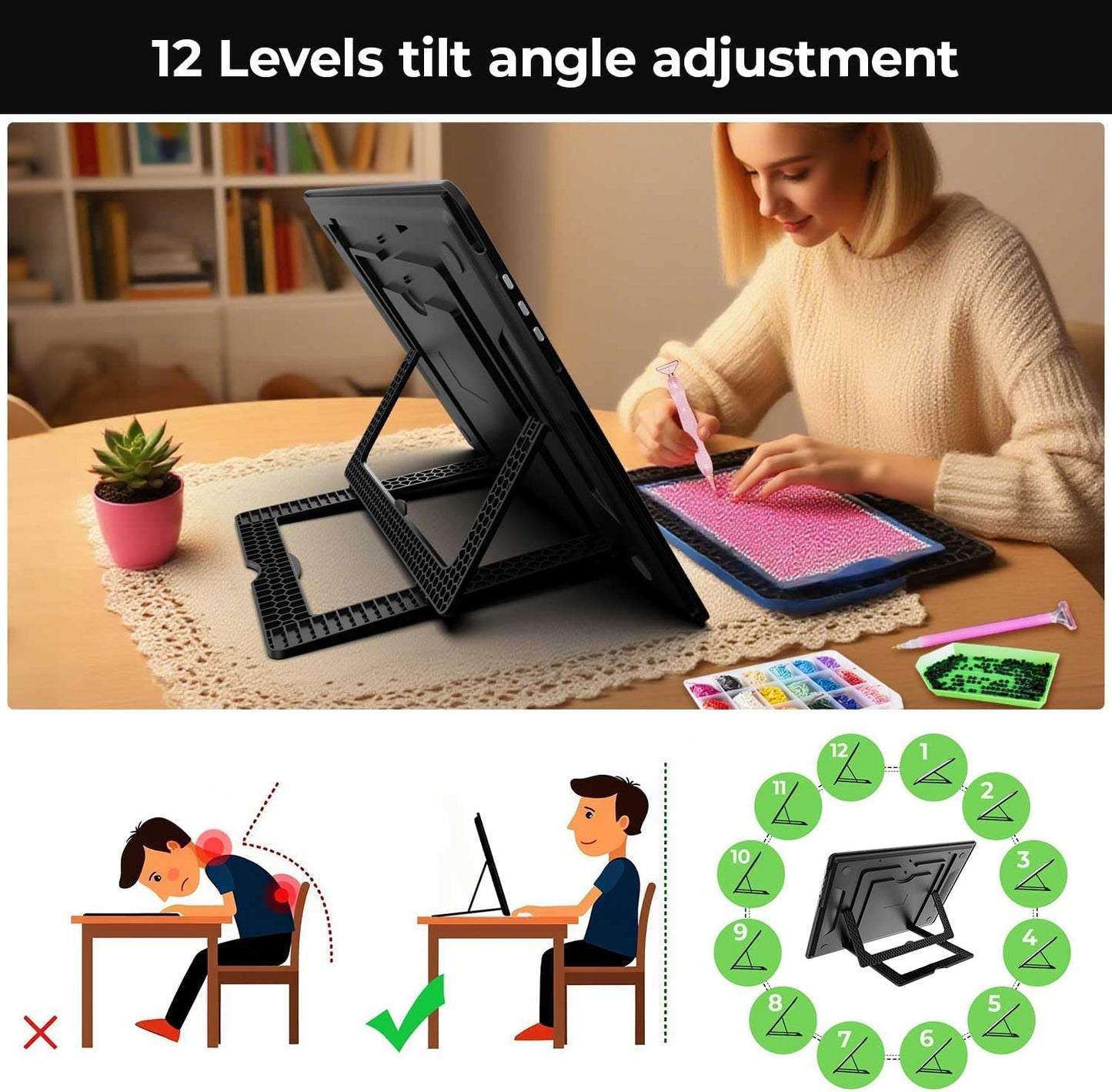 Zocelight Rechargeable A3 Light Board with Built-in Stand & Bag,Super Bright Magnetic Light Box for Tracing,Wireless Light Pad for Diamond Painting,Side Buttons,LED Light Table for Drawing,Sketching