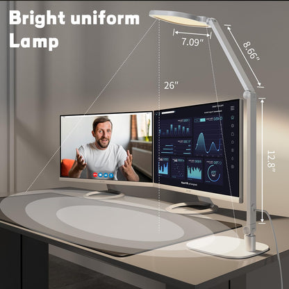 LitONES LED Desk Lamp for Home Office, Professional Eye-Caring Diffused Desk Light, 3 Color 10 Brightness Computer Light, Dimmable Office Lamp with Memory & Timer Func, Metal Swing Arm Table Lamp