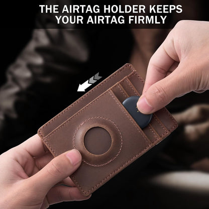 Wallet with Airtag Holder Genuine Leather Wallets Slim Minimalist Card Holder RFID Blocking Card Wallet Compatible with AirTag