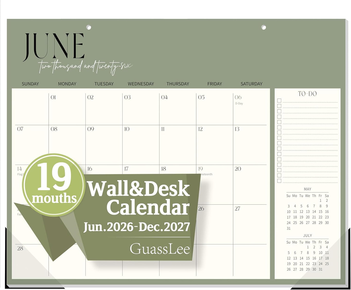 Guasslee Desk Calendar 2026-2027(Jun. 2026 - Dec. 2027), 19-Month School Year Compact Desktop & Wall Calendar, 14" x 11" Thick Paper Monthly Planner for Small Space, Home Office, Dorm & School