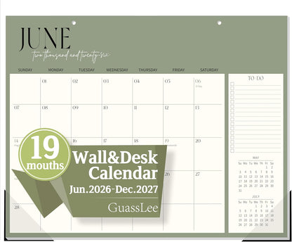 Guasslee Desk Calendar 2026-2027(Jun. 2026 - Dec. 2027), 19-Month School Year Compact Desktop & Wall Calendar, 14" x 11" Thick Paper Monthly Planner for Small Space, Home Office, Dorm & School