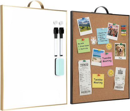 TSJ OFFICE Small Whiteboard Cork-Board - 16" X 12" Portable Aluminum Black Framed Magnetic Dry Erase Board, Small Bulletin Cork Board with Holder for Office, Home and School