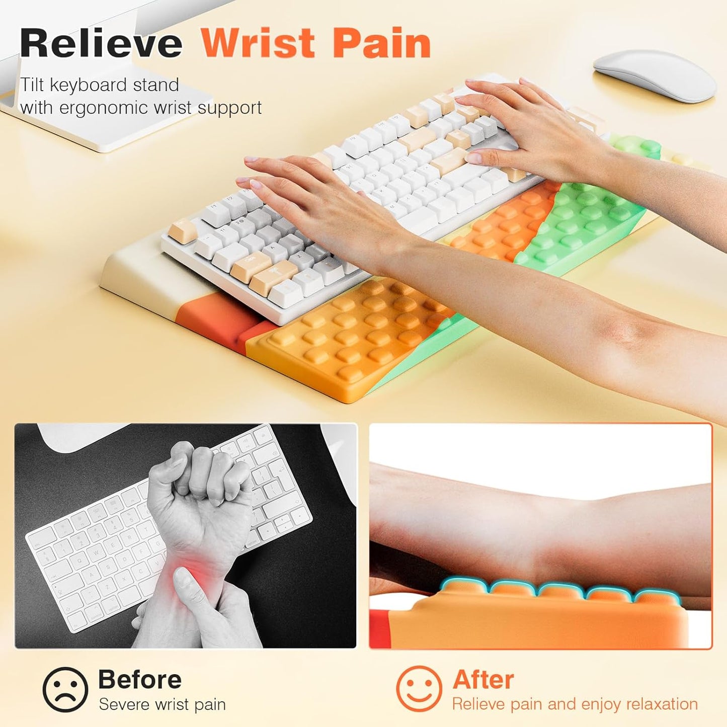 Ospelelf Tilt Keyboard Stand with Wrist Rest, Comfy Ergonomic Keyboard Riser Holder for Office Home