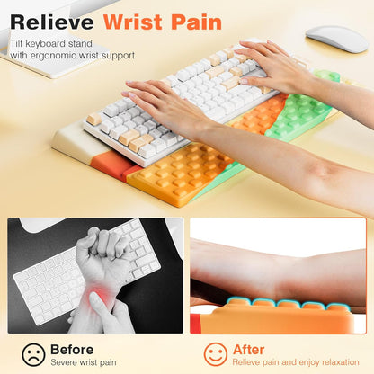 Ospelelf Tilt Keyboard Stand with Wrist Rest, Comfy Ergonomic Keyboard Riser Holder for Office Home