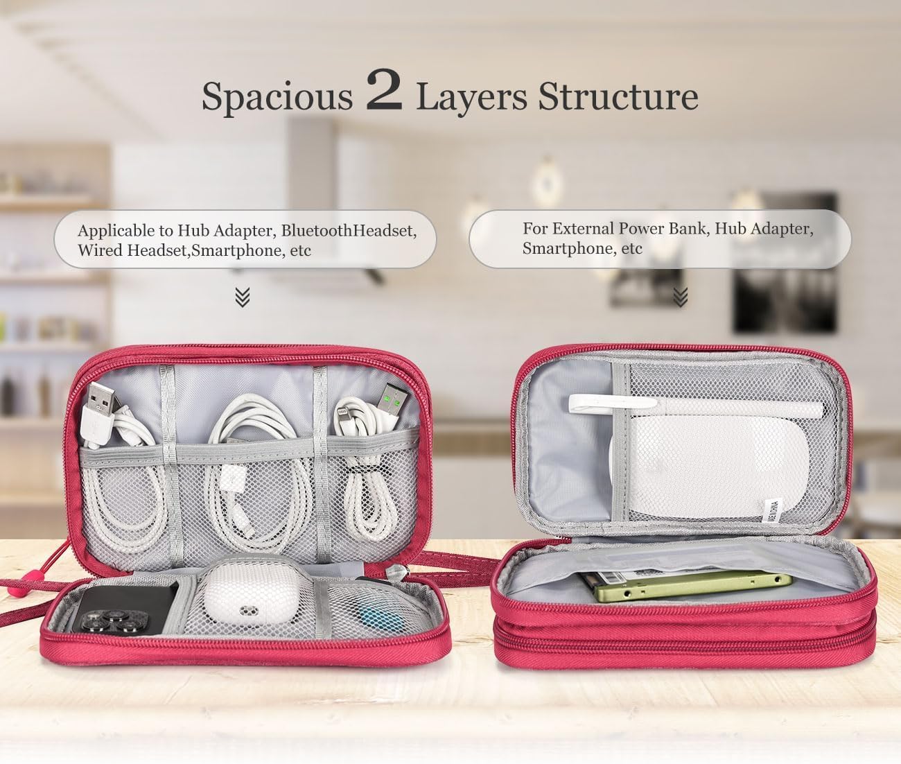 CAOODKDK Electronics Accessories Organizer Pouch Bag, Travel Universal Organizer for Cable, Charger, Phone, SD Card, Business Travel Gadget Bag