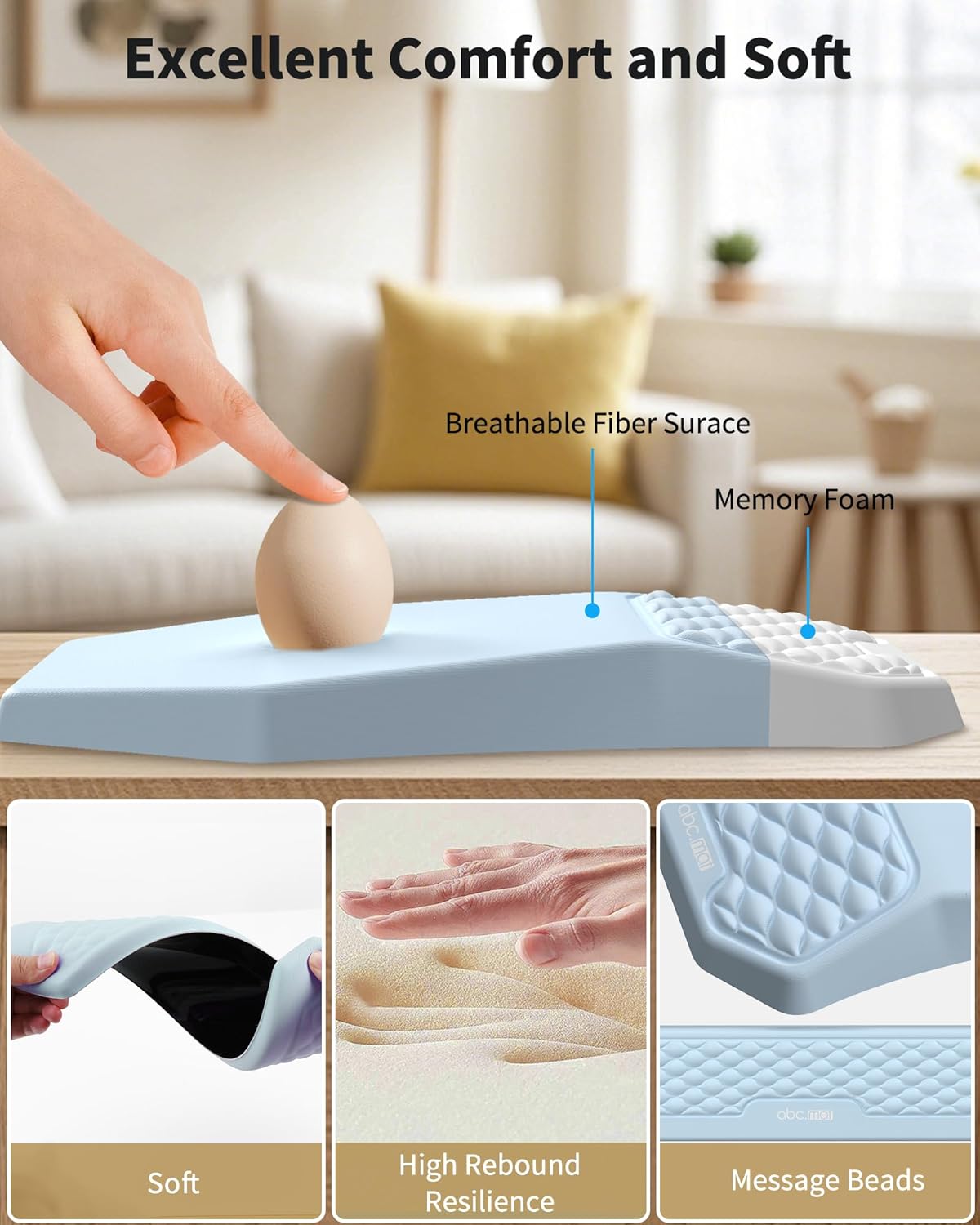 Ergonomic Mouse Pad and Keyboard Wrist Rest Support Set, Massage Design Mousepad for Carpal Tunnel Pain Relief, Memory Foam, Non-Slip PU Base for Computer Desk, Black