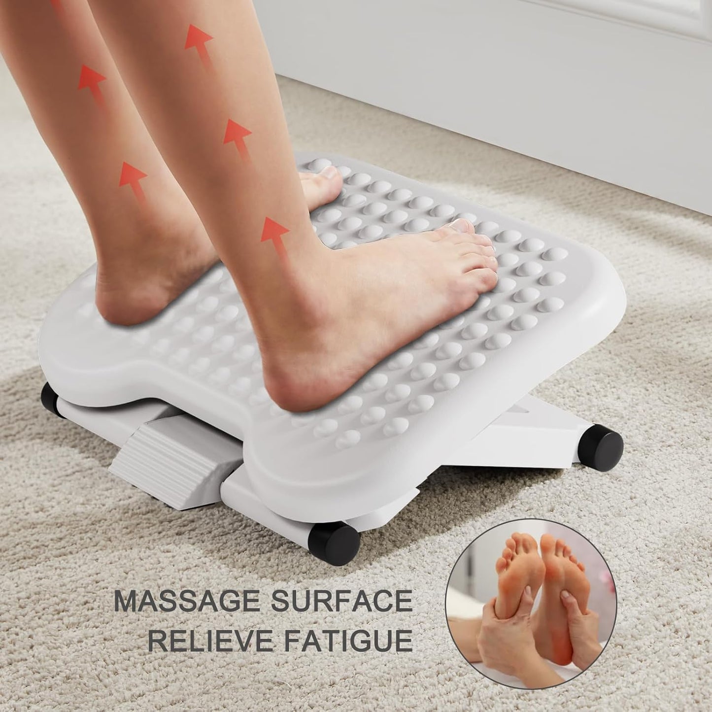 HUANUO Adjustable Desk Footrest, Foot Rest for Under Desk at Work with Massage, Adjustable Foot Stool with 3 Height Position & 30 Degree Tilt Angle Adjustment for Home, Office, Gray
