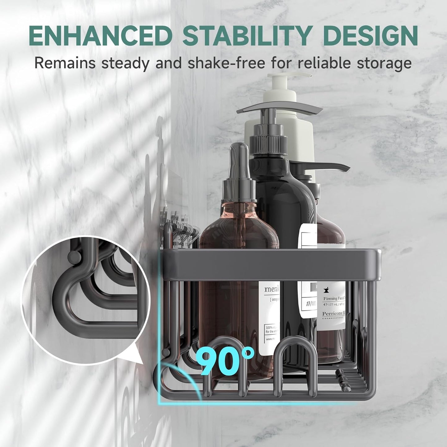 Veken Shower Caddy 6-Pack, Advanced Rustproof Design, No Drilling Adhesive Shelves, Rack with Soap Holder, Large Capacity Bathroom Organizers and Storage, Wall-Mounted Kitchen & Home Decor