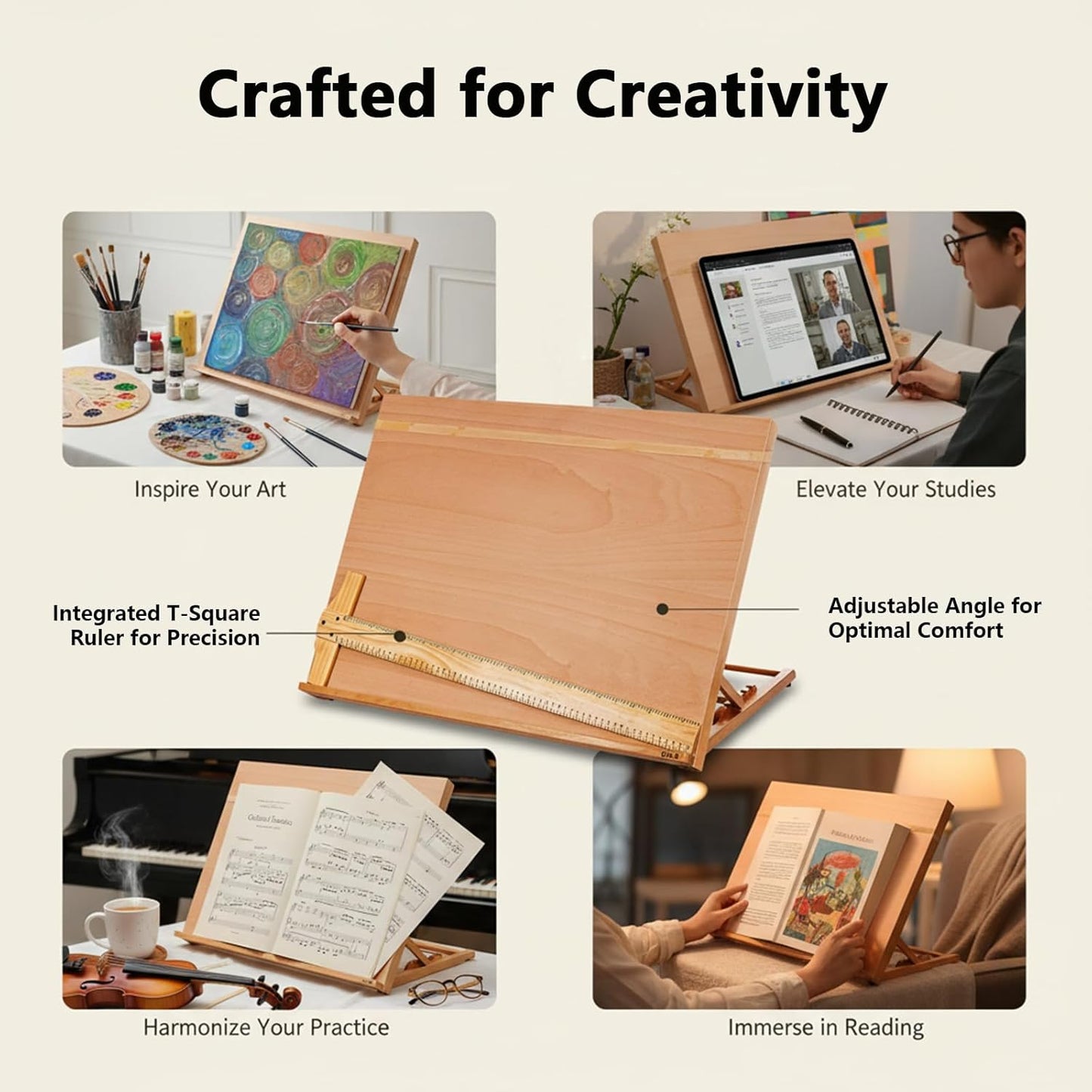 DJAR 5-Position Wood Drafting Table, Tabletop Easel and Sketching Board for Painting, Adjustable Angle Art Easel for Student Artist, 25 3/5 Inches by 19 Inches