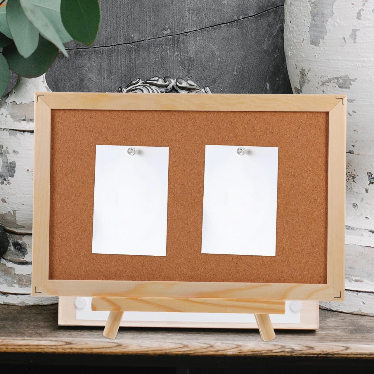 MAGICLULU Double-Sided Cork Bulletin Board with Wooden Frame Wooden Message Board with Easel Stand for Notes, Photos and Displays 11.81x7.87 Inch