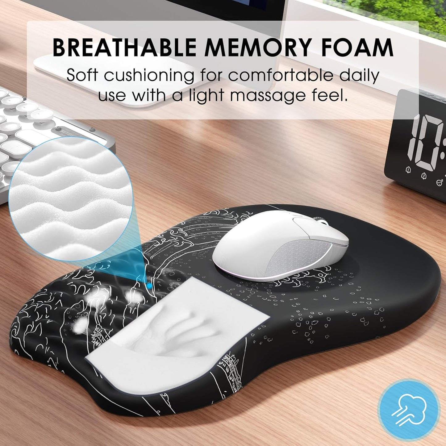 MROCO Ergonomic Mouse Pad with Wrist Support, Memory Foam Wrist Rest Mouse Pad, Non-Slip Base, Smooth Surface for Office & Home, Black