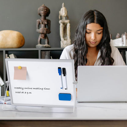 ARCOBIS Small WhiteBoard with Stand 10" X 10", Magnetic Double-Sided Dry Erase White Board Easel for Desk Students Home Office