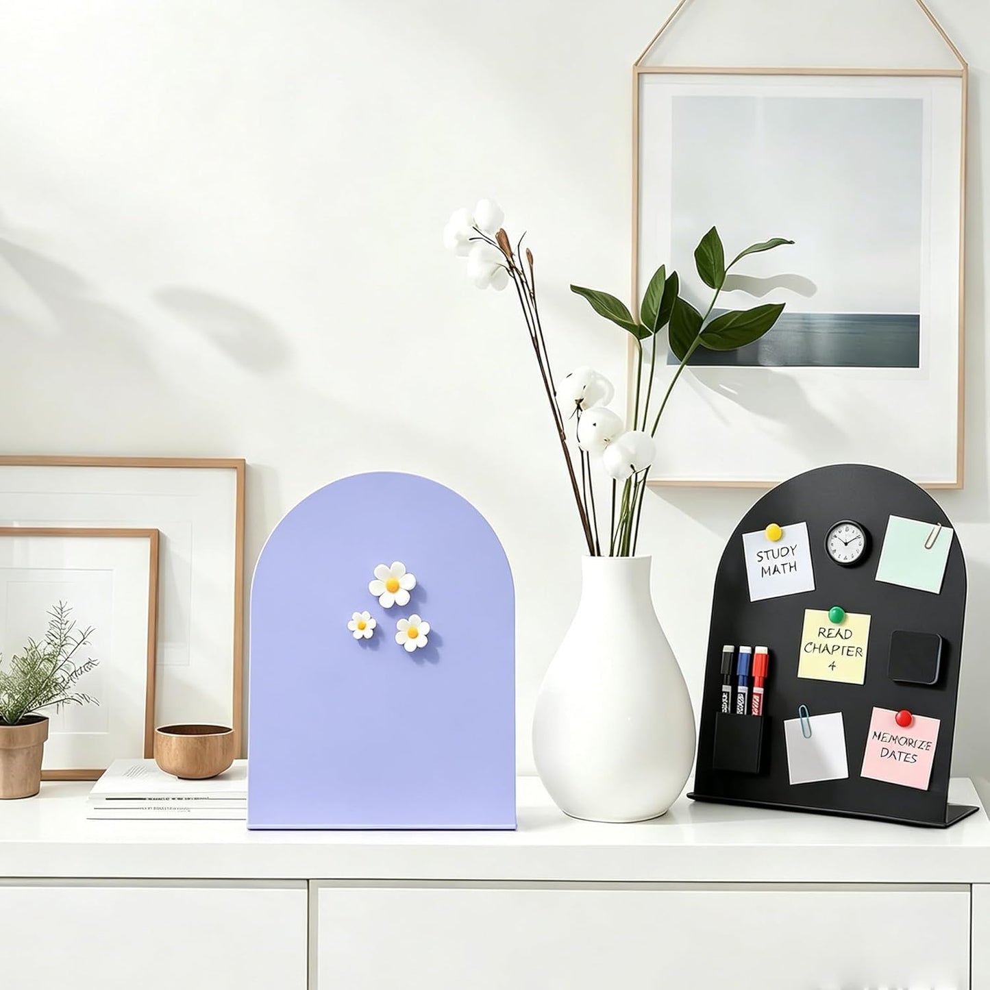 2 Pack Magnetic Bulletin Board with Stand, Magnetic Board, Magnet Board, Metal Tabletops Memo Photos/Souvenir Display Board Magnet Desk Display Stand for Home School Office Kitchen Decoration