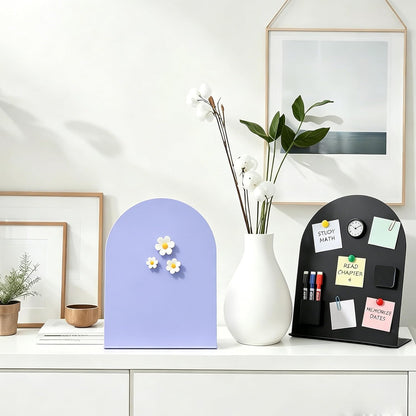 2 Pack Magnetic Bulletin Board with Stand, Magnetic Board, Magnet Board, Metal Tabletops Memo Photos/Souvenir Display Board Magnet Desk Display Stand for Home School Office Kitchen Decoration