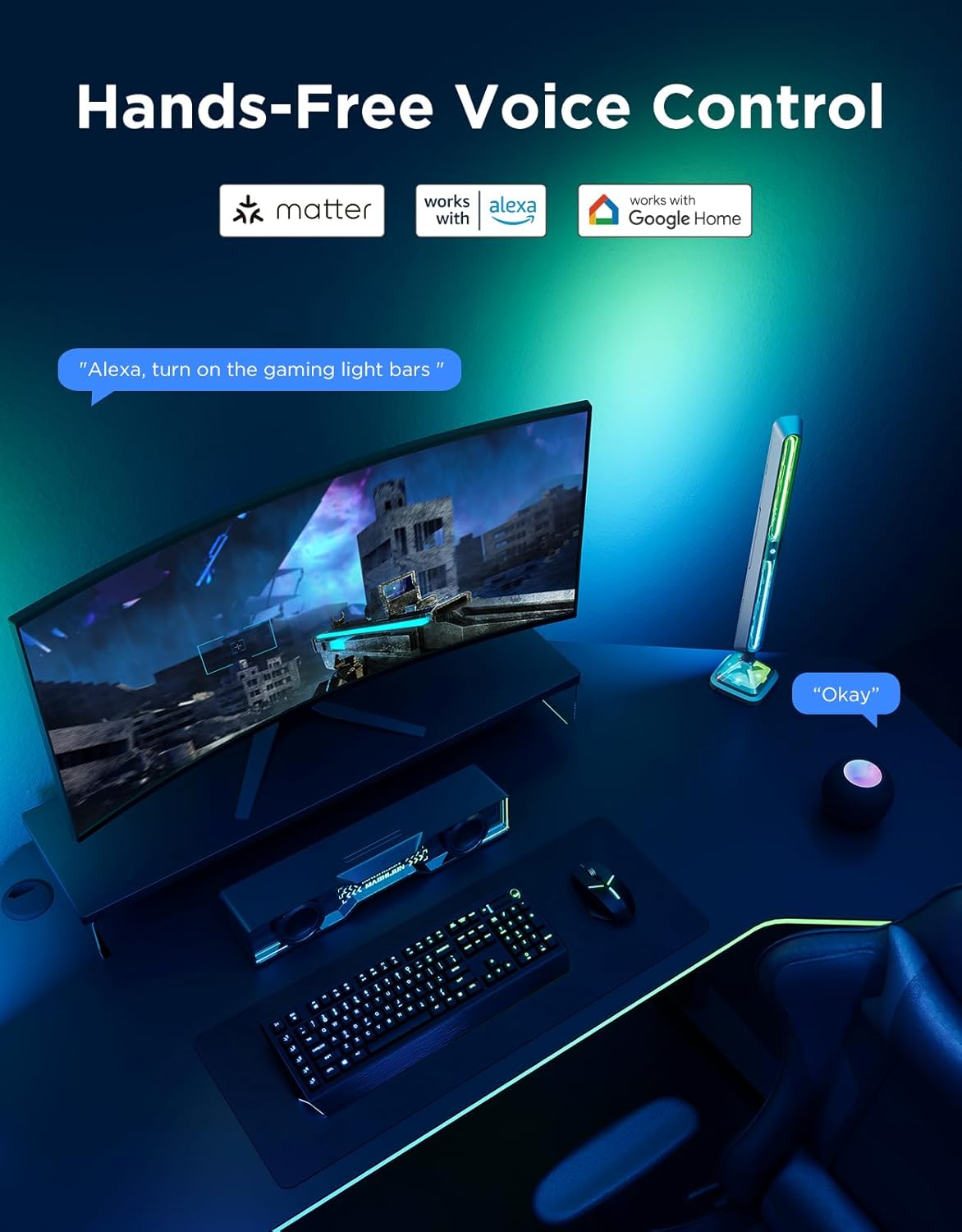 Govee Gaming Light Bars Pro, Upgraded 16-Inch Smart Triple-Sided RGBIC Illumination Wi-Fi LED Game Lights, Music Sync & 60+ Scene Modes, Works with Alexa & Google Home, Gaming Room Decor