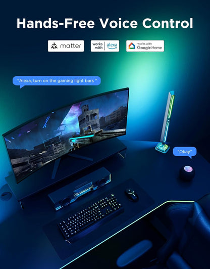 Govee Gaming Light Bars Pro, Upgraded 16-Inch Smart Triple-Sided RGBIC Illumination Wi-Fi LED Game Lights, Music Sync & 60+ Scene Modes, Works with Alexa & Google Home, Gaming Room Decor