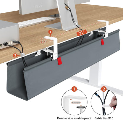Univivi No Drill Under Desk Cable Management Tray, 36" Cord Organizer for Table, Clamp/Screw Mount Desk Cable Management, Premium Fabric Cable Management Tray for Office, Home