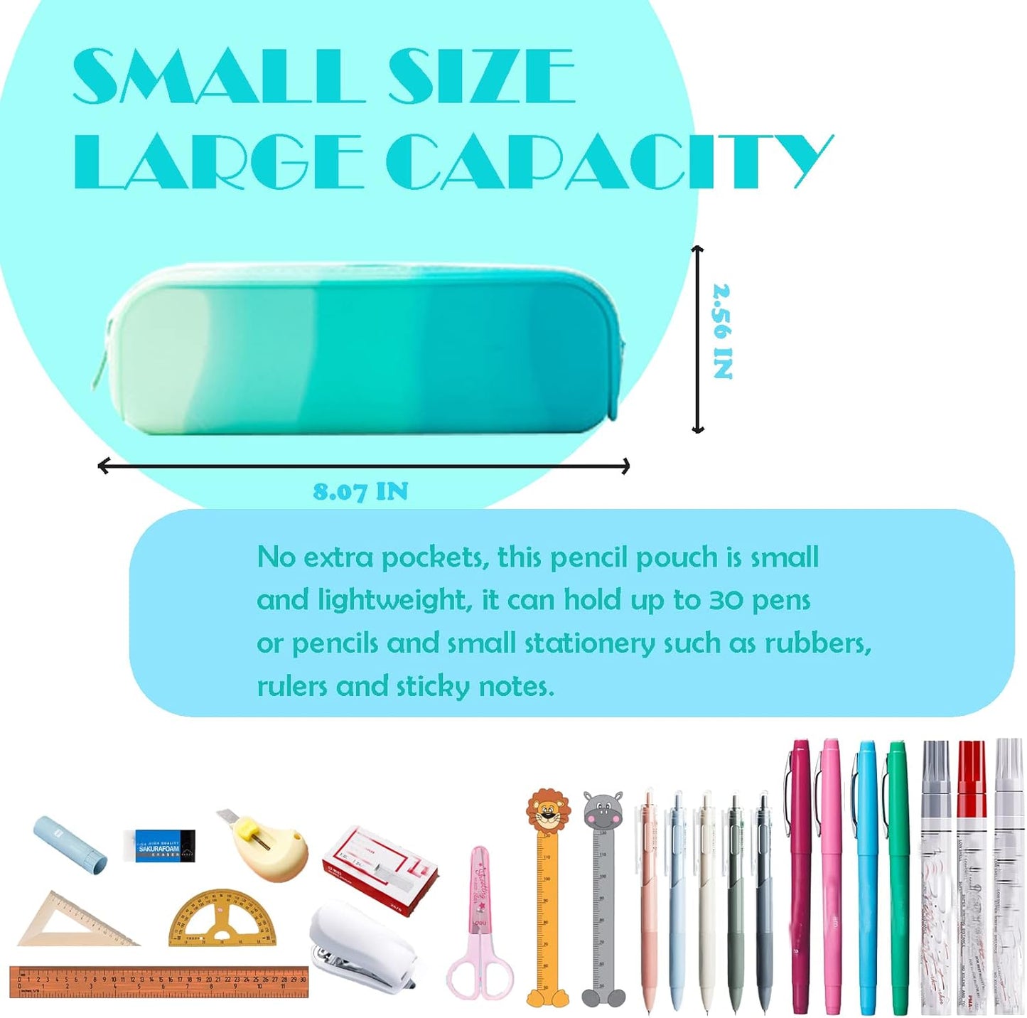 minimaliving Pencil Case,Colorful Silicone Waterproof Pencil Pouch Aesthetic Lightweight&Portable Pen Bag Stylish Small Office Supplies for Adults,Women and Men(Blue)