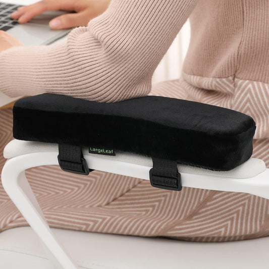 LargeLeaf Extra Thick 2 inches Chair with Memory Foam Armrest Pads 2-Piece Set (Black)