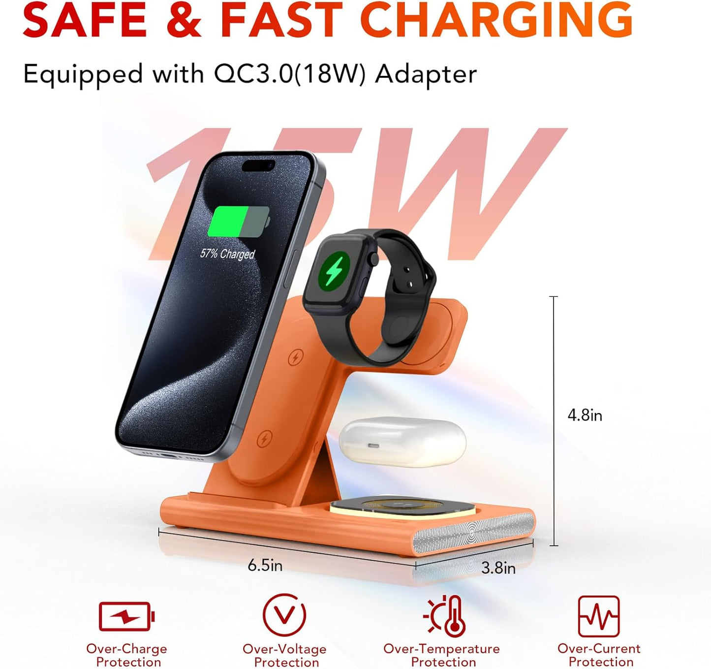 3 in 1 Foldable Charging Station for Apple Products,Wireless Charger for iPhone 17 16 15 14 13 12 Pro Max,Travel Dock Adapter&Light for iWatch Series 11 10 9 Ultra 3/2 SE 3/2,for AirPods 4 3 2 Pro 3/2